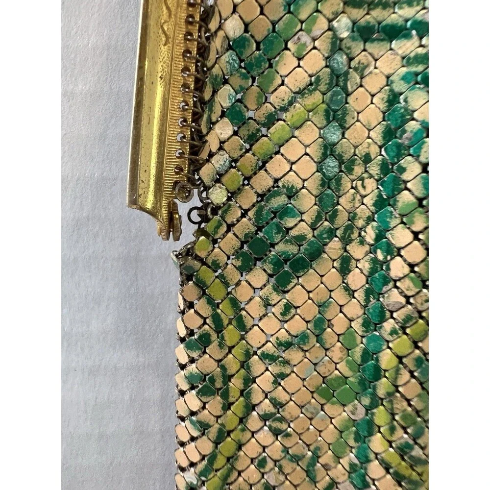 Antique Art Deco 1920's Whiting & Davis Enameled Mesh Flapper Purse Green Gold